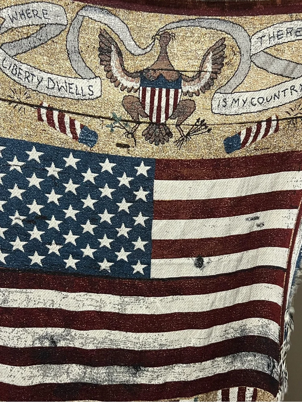 Vintage American Flag Tapestry Throw Blanket Made in USA Patriotic 4 July Deco
